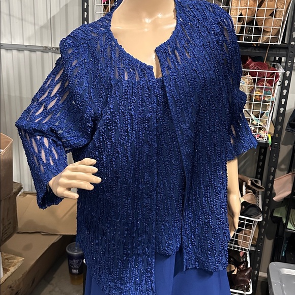 NWT Alex evenings 2 piece size 18 Elegant Bright Blue Beaded Gown - Picture 2 of 12